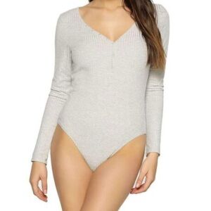 love, Fire Light Gray Long Sleeve Bodysuit